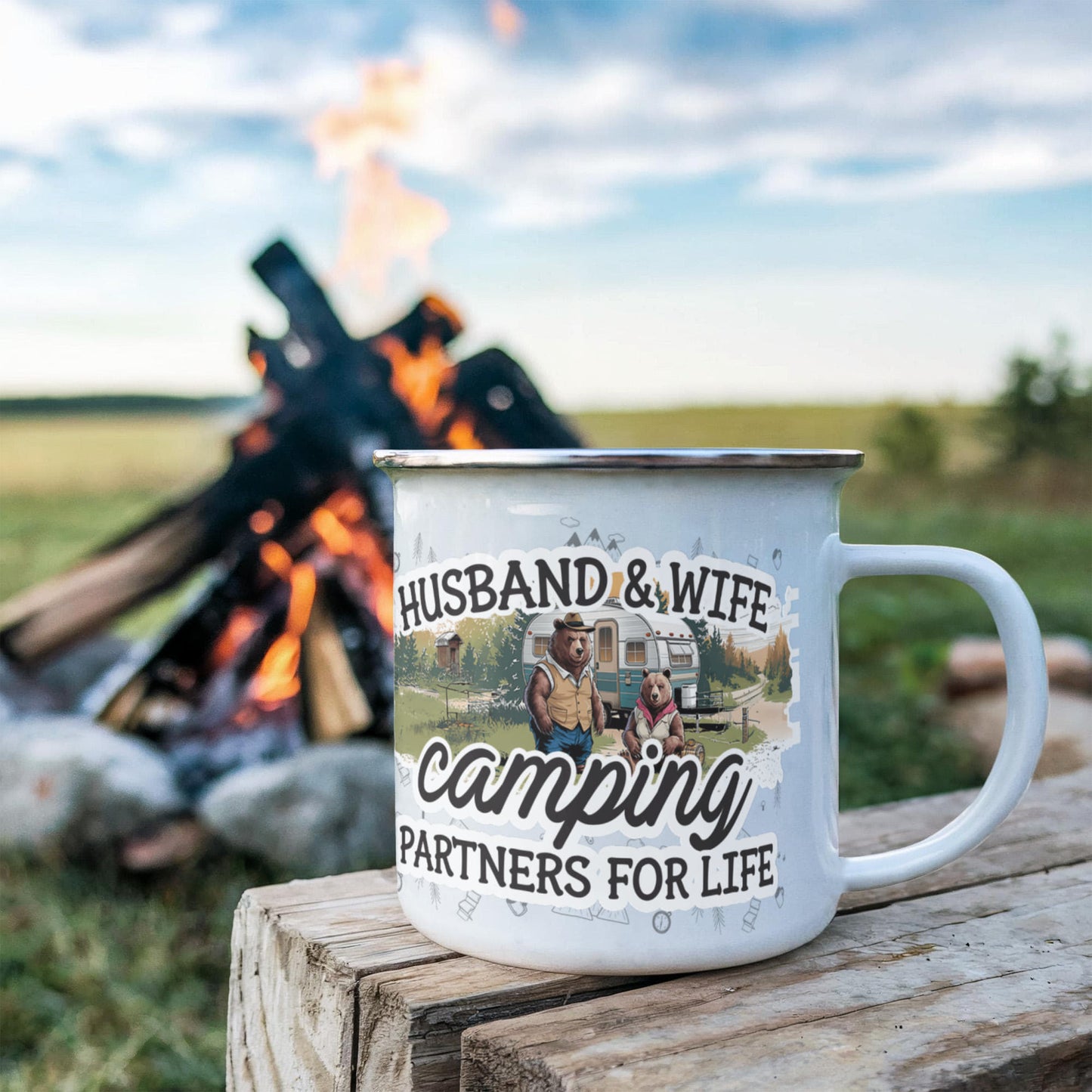 Husband & Wife Stainless Steel Camping Mug 12 oz