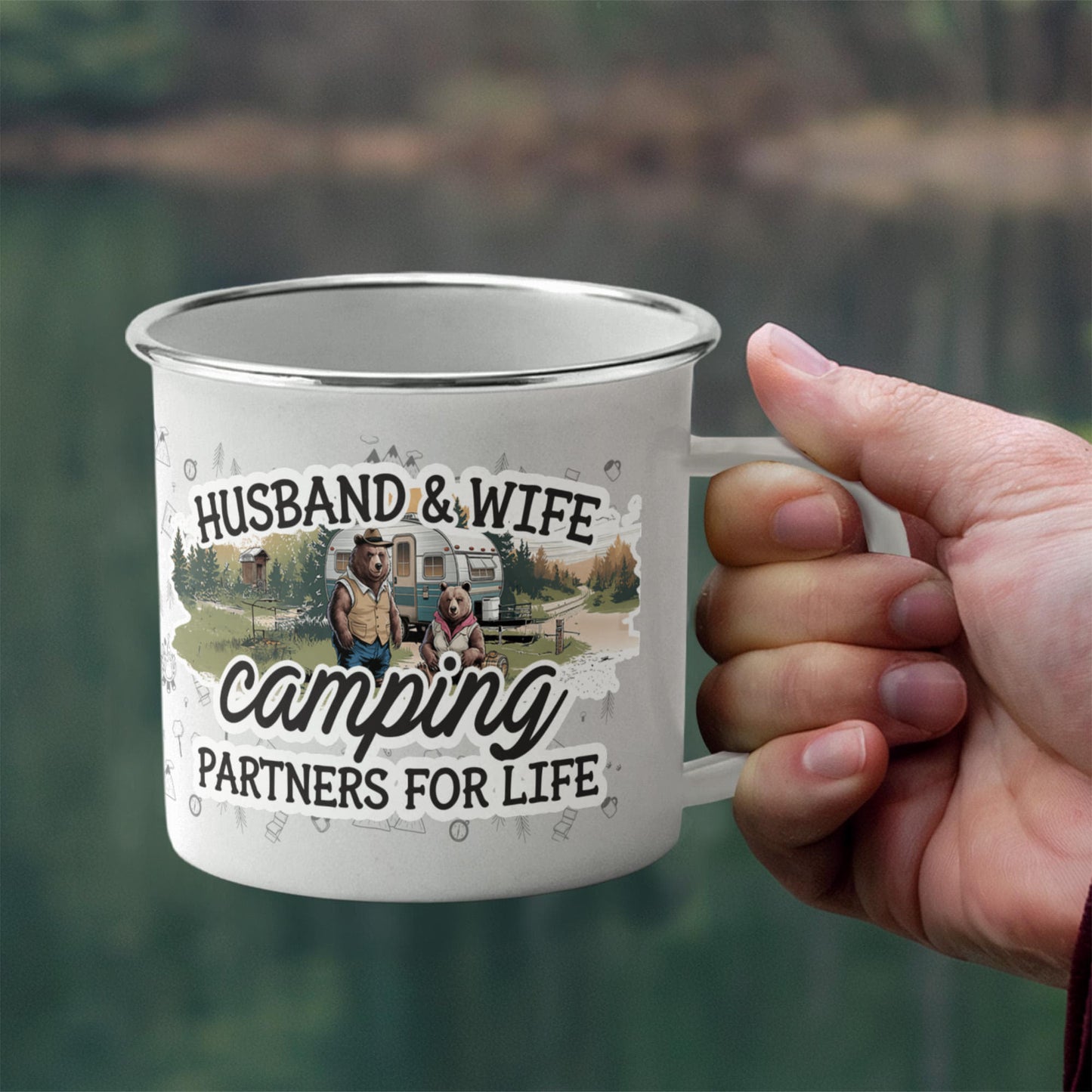 Husband & Wife Stainless Steel Camping Mug 12 oz