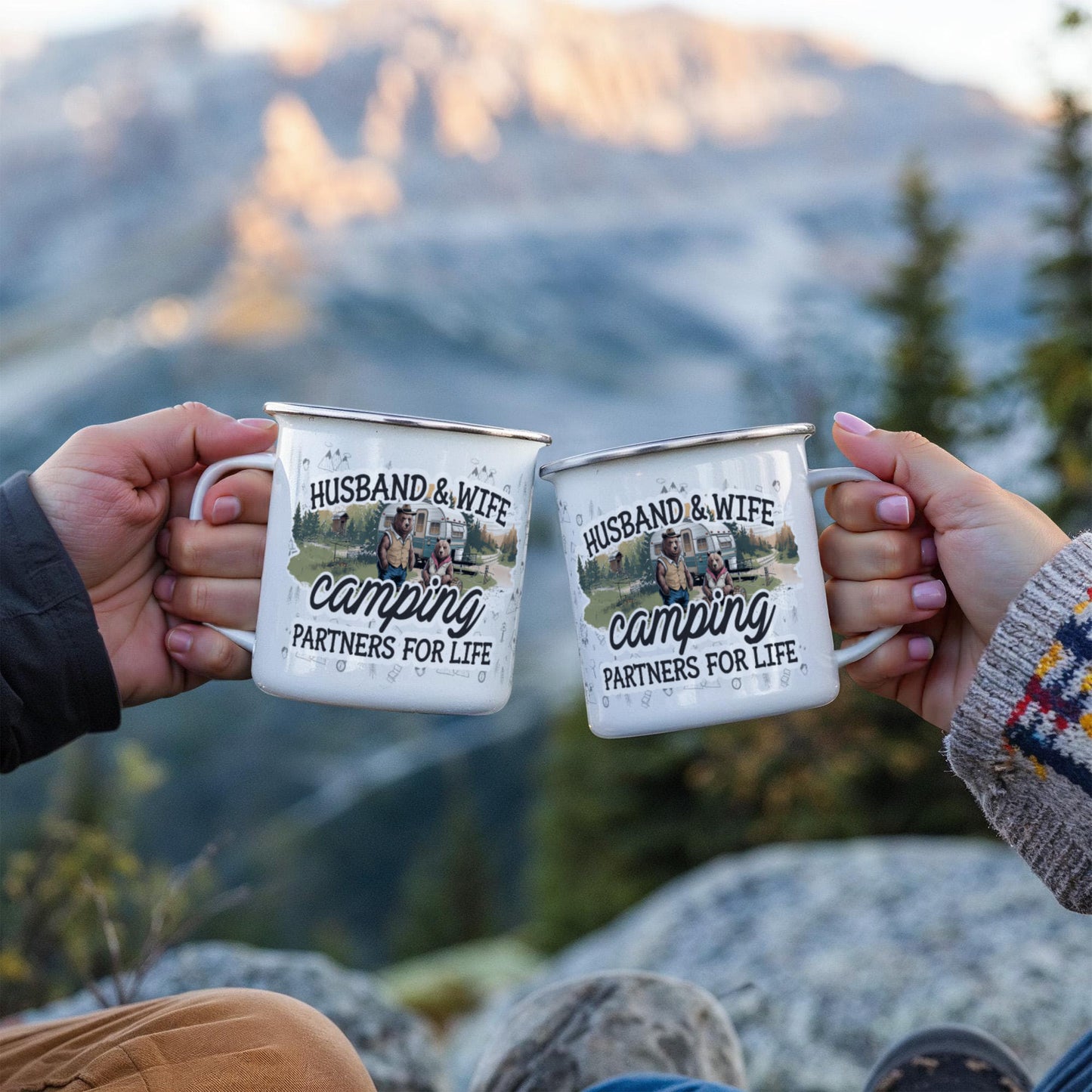 Husband & Wife Stainless Steel Camping Mug 12 oz