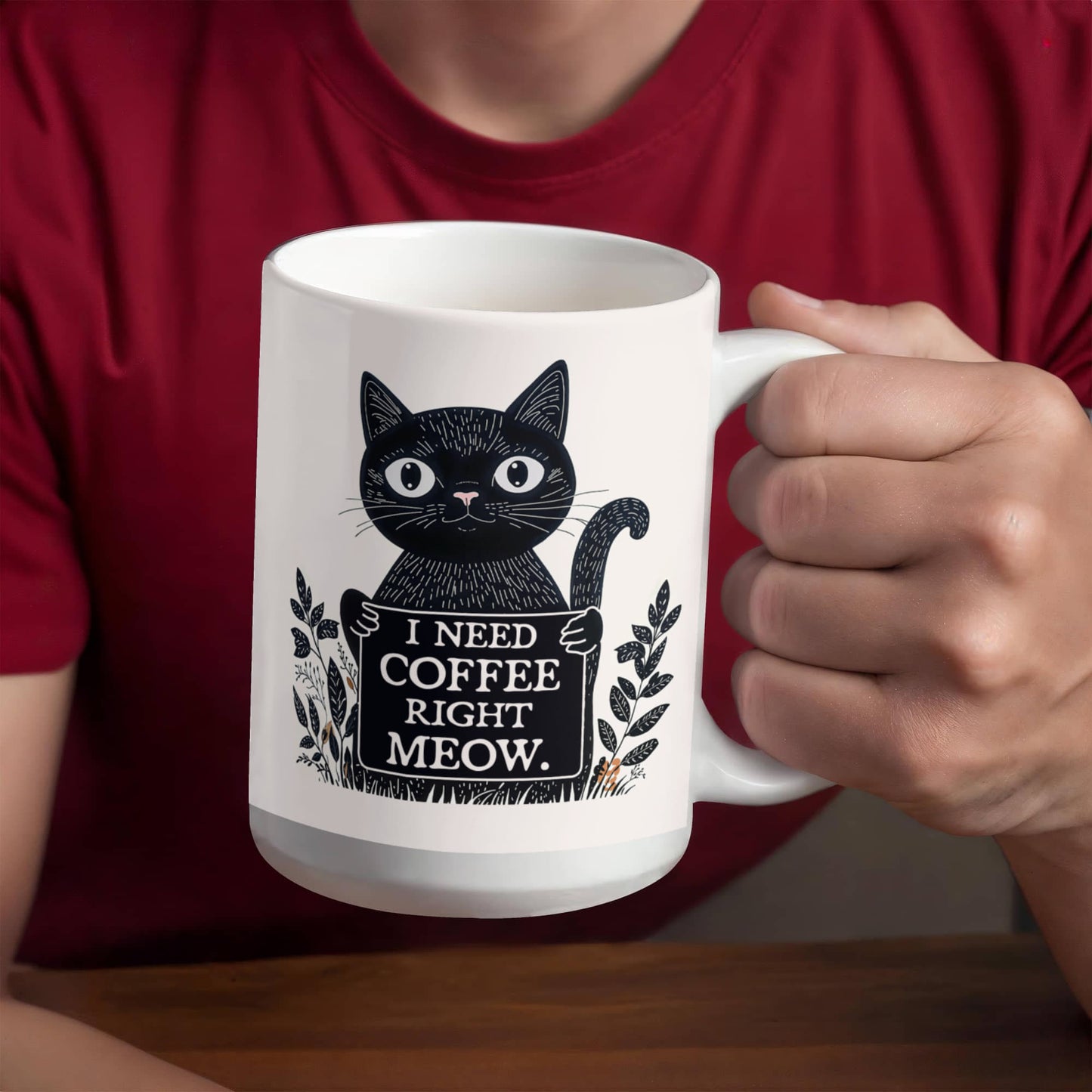 I Need Coffee Meow Ceramic Mug 15 oz