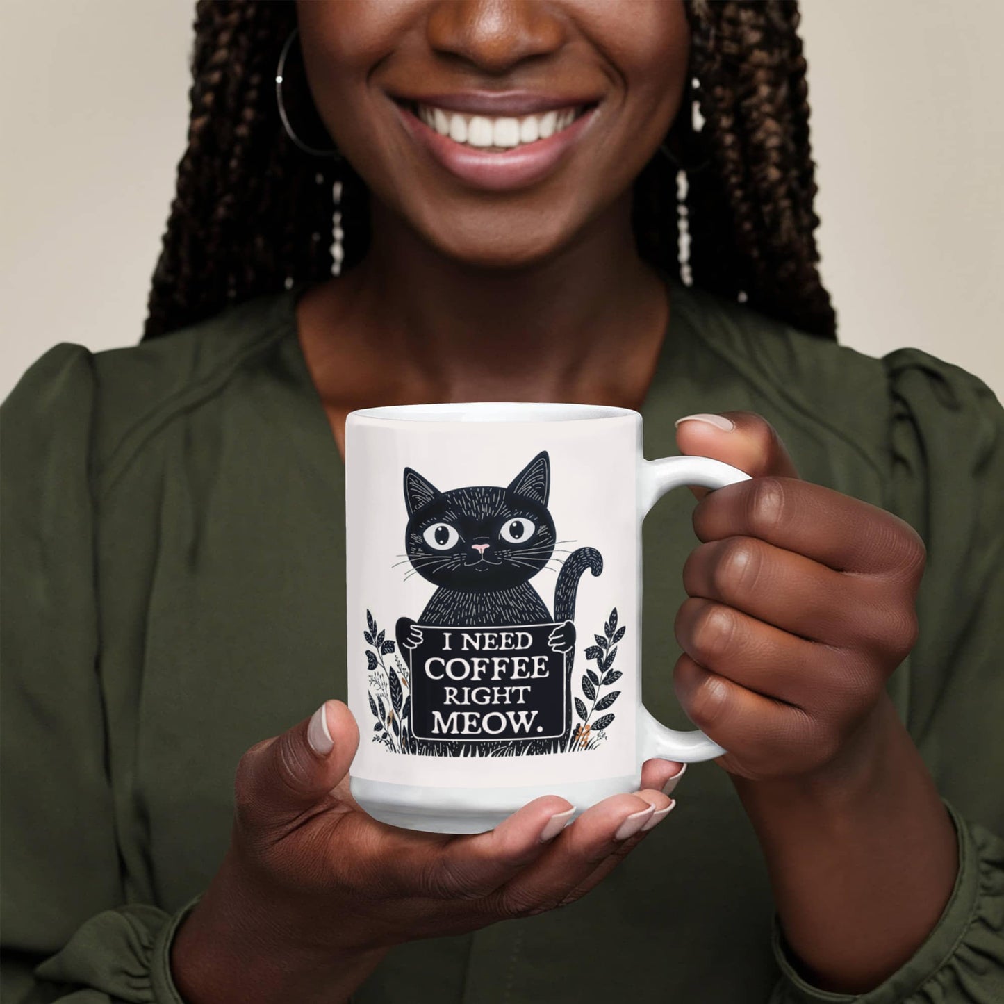 I Need Coffee Meow Ceramic Mug 15 oz