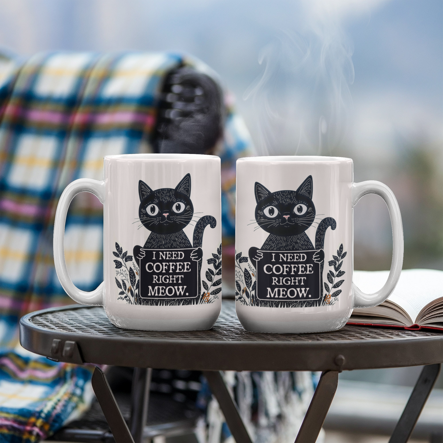 I Need Coffee Meow Ceramic Mug 15 oz